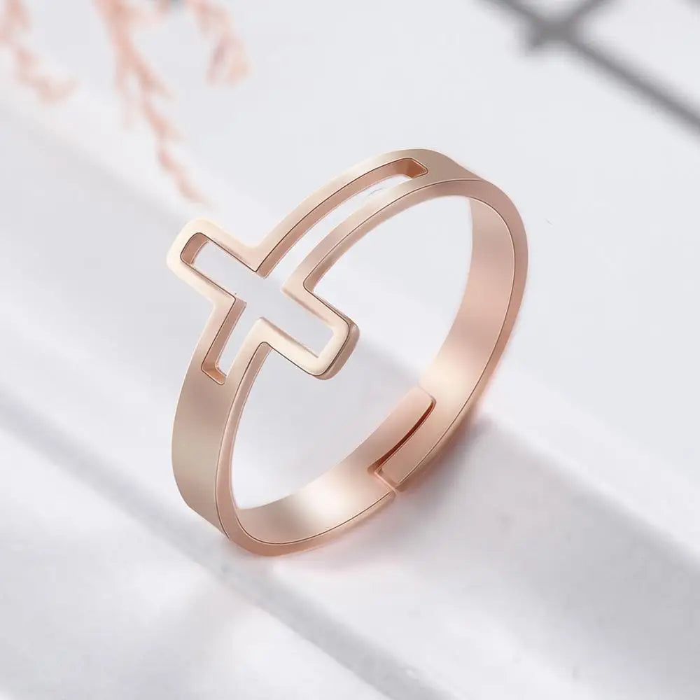 Anillo Cruz Discreta oro rosa