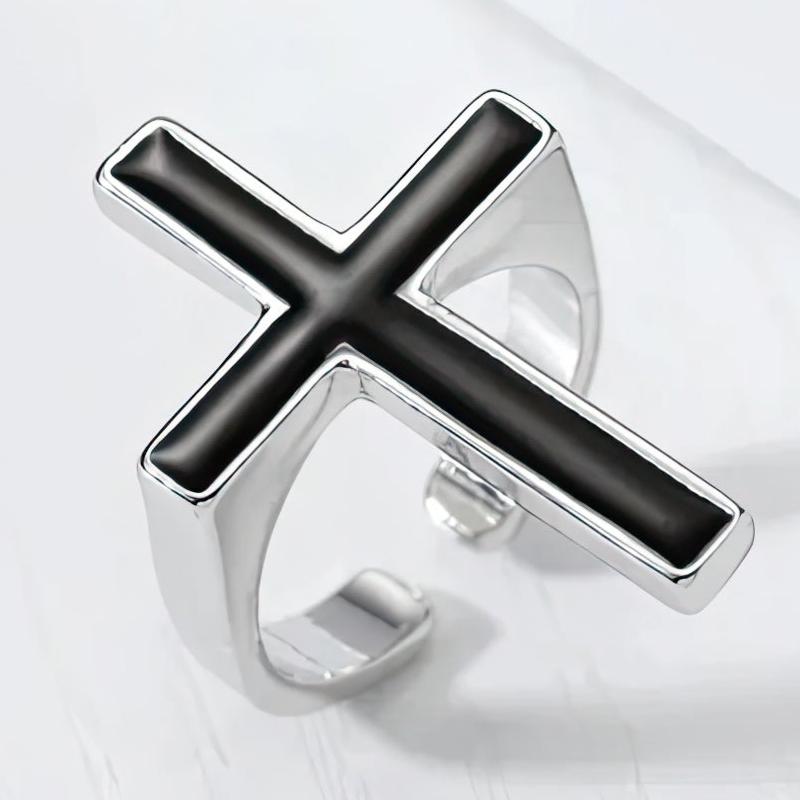 Anillo Cruz Gótica Negra Hombre Cristiano
