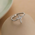 Anillo Cruz y Piedra de Circonio para Mujer plata