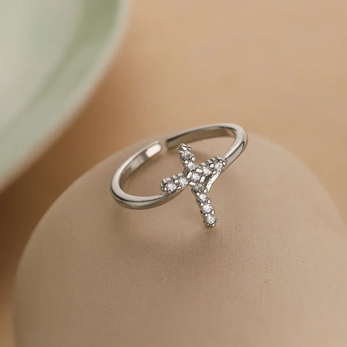 Anillo Cruz y Piedra de Circonio para Mujer plata