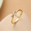 Anillo Cruz y Piedra de Circonio para Mujer oro