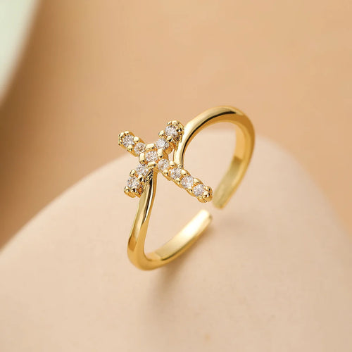 Anillo Cruz y Piedra de Circonio para Mujer oro