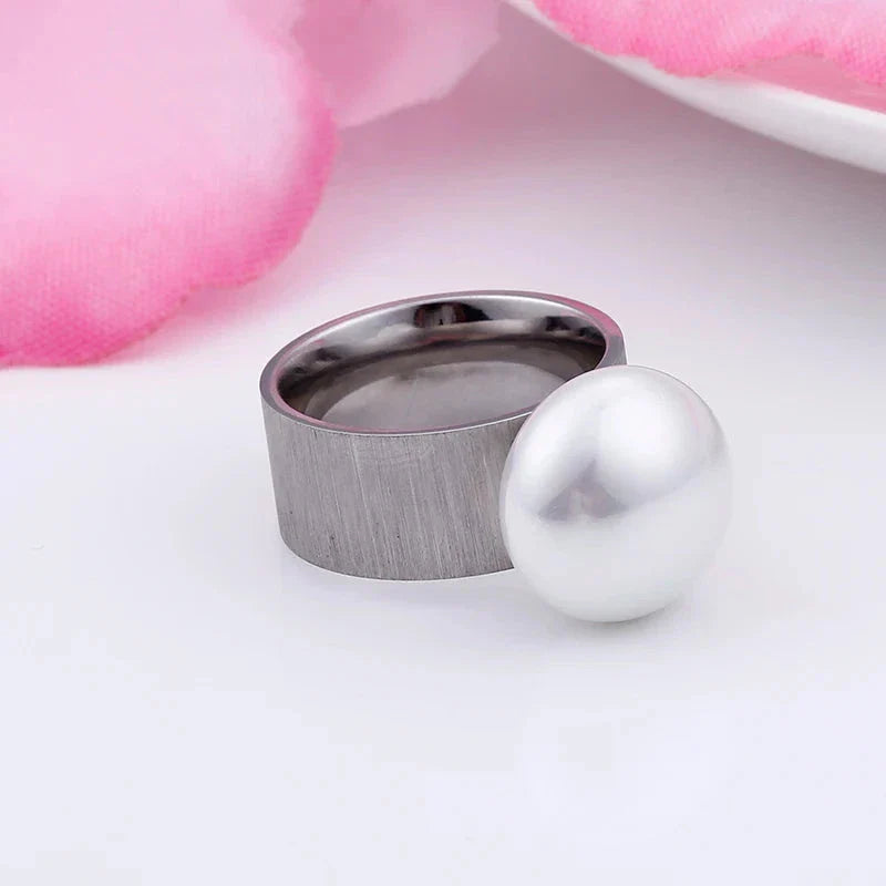 Anillo de Estilo Retro con Perla Blanca plata