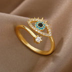 Anillo de Diamante contra el Mal de Ojo Azul Griego Turco Matiasma Mataki Oro
