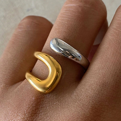 Anillo Dorado y Plateado Anillo Gota de Agua Hueca