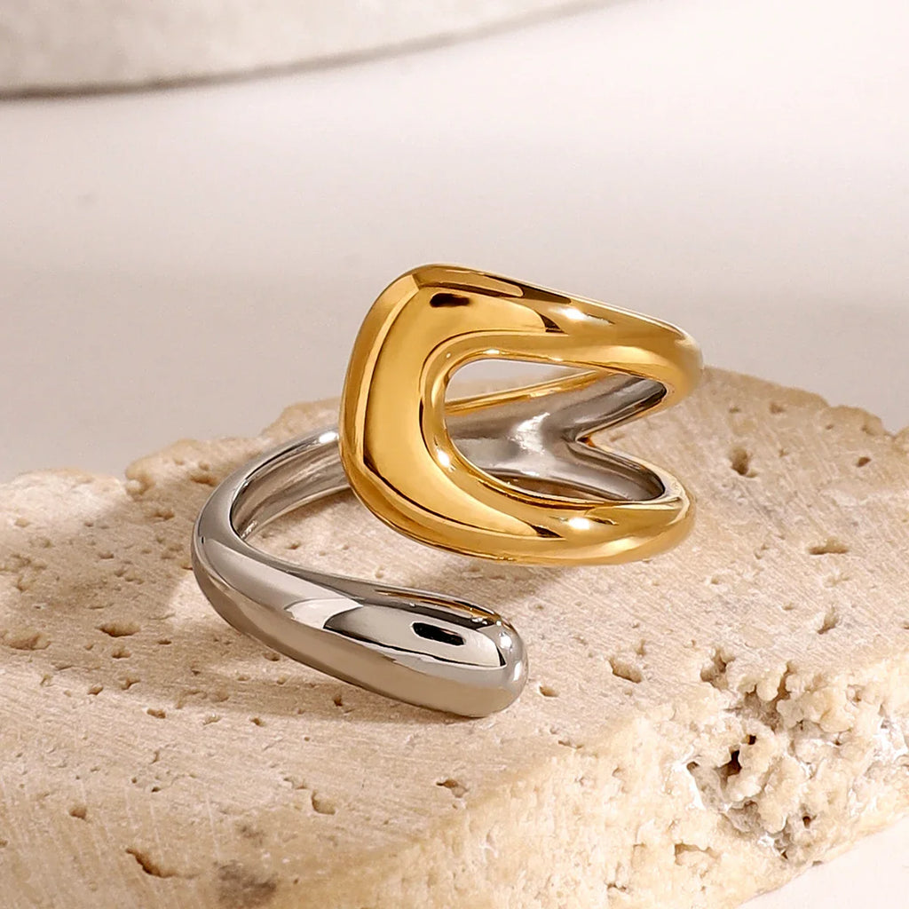 Anillo Dorado y Plateado Anillo Gota de Agua Hueca