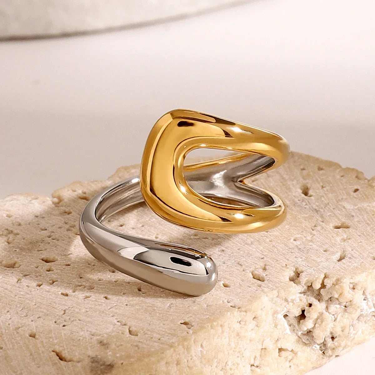 Anillo Dorado y Plateado Anillo Gota de Agua Hueca