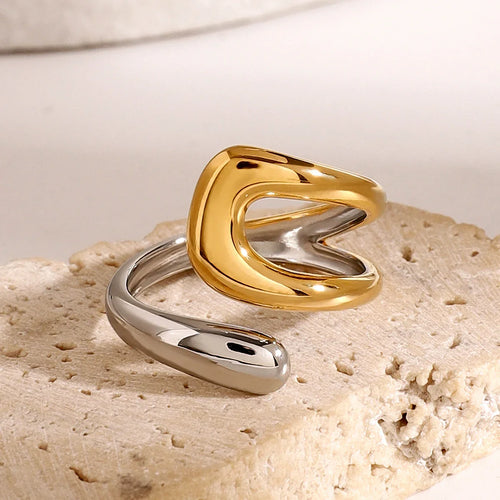 Anillo Dorado y Plateado Anillo Gota de Agua Hueca