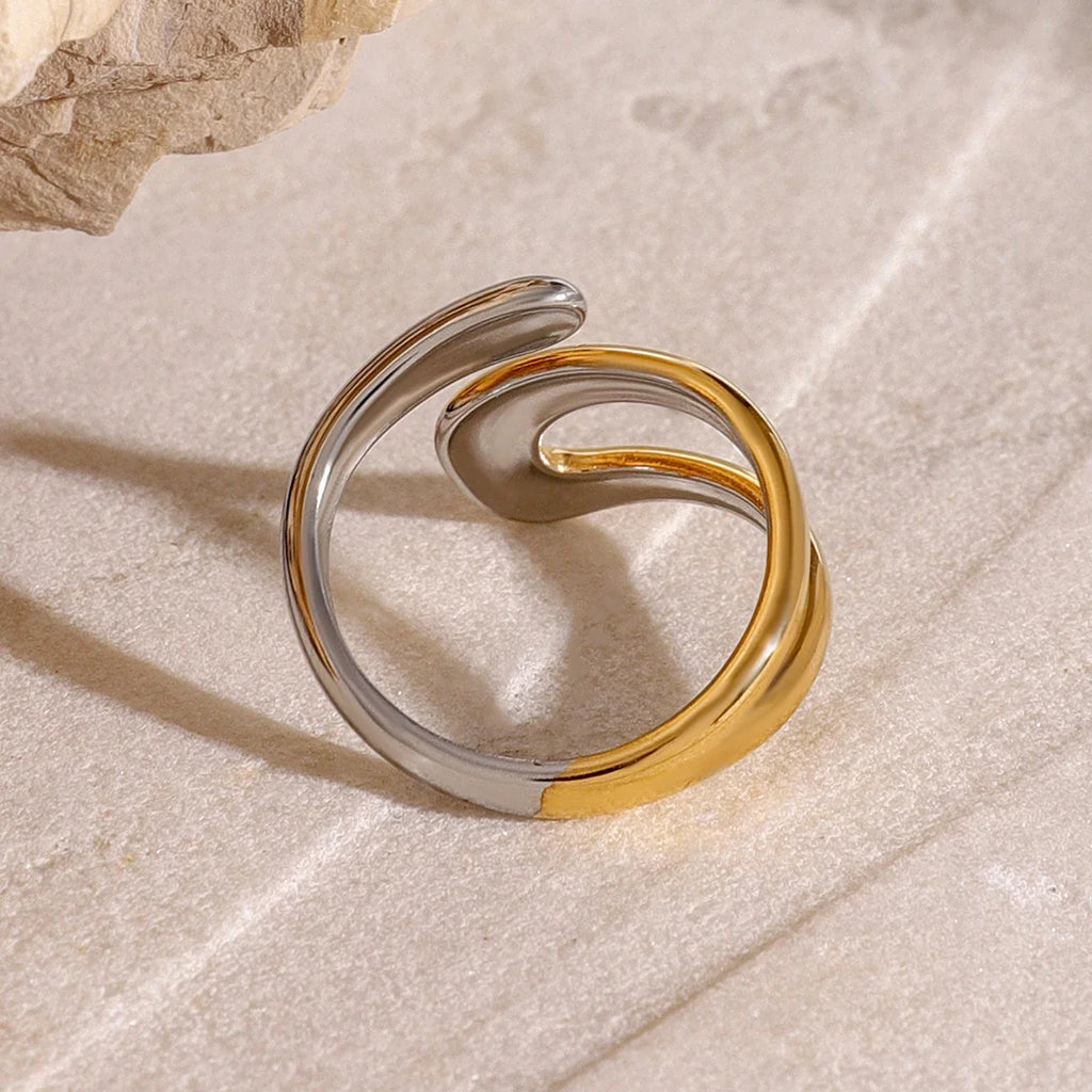 Anillo Dorado y Plateado Anillo Gota de Agua Hueca
