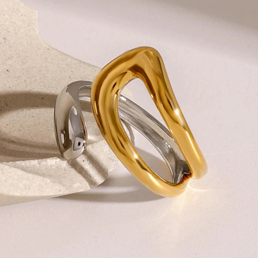 Anillo Dorado y Plateado Anillo Gota de Agua Hueca