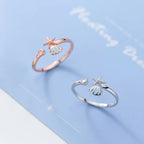 Anillo Conchas Estrella de Mar y Concha de Vieira y Circonio oro rosa