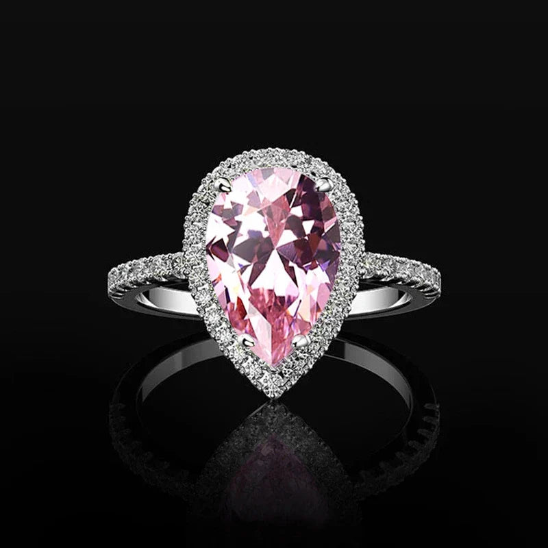 Anillo de Zirconia Gota de Agua rosa