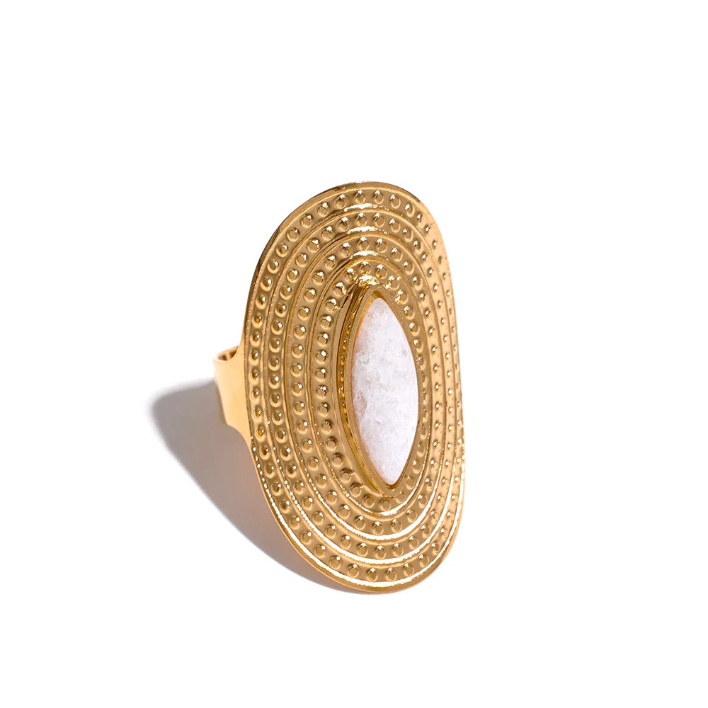 Anillo Étnico con Piedra Natural ágata blanca
