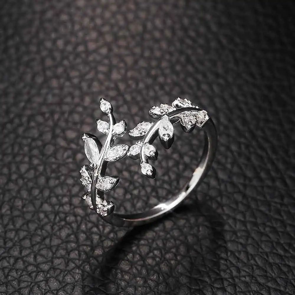 Anillo Hoja de Laurel en Circonio Otoñal plata