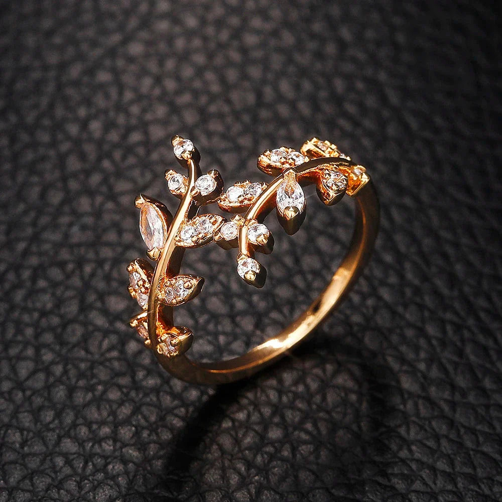 Anillo Hoja de Laurel en Circonio Otoñal oro