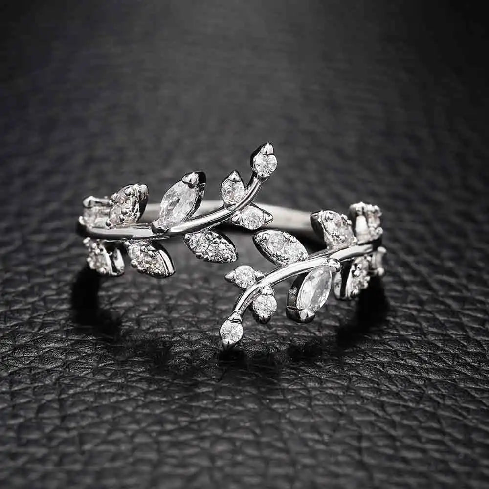 Anillo Hoja de Laurel en Circonio Otoñal plata