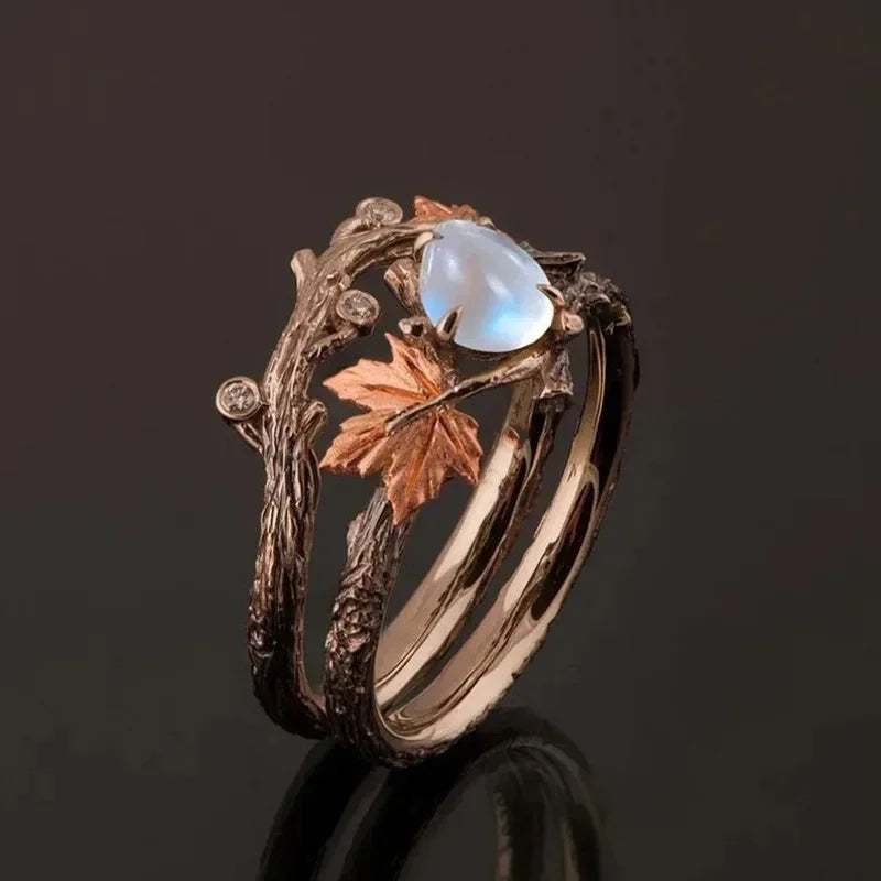 Anillo Hojas de Otoño con Perla