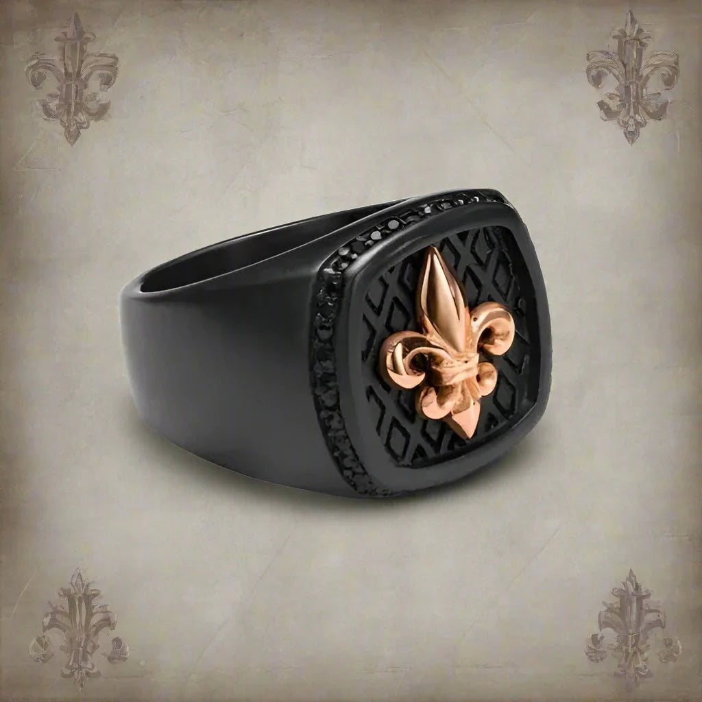 Anillo Flor de Lis Sello oro rosa