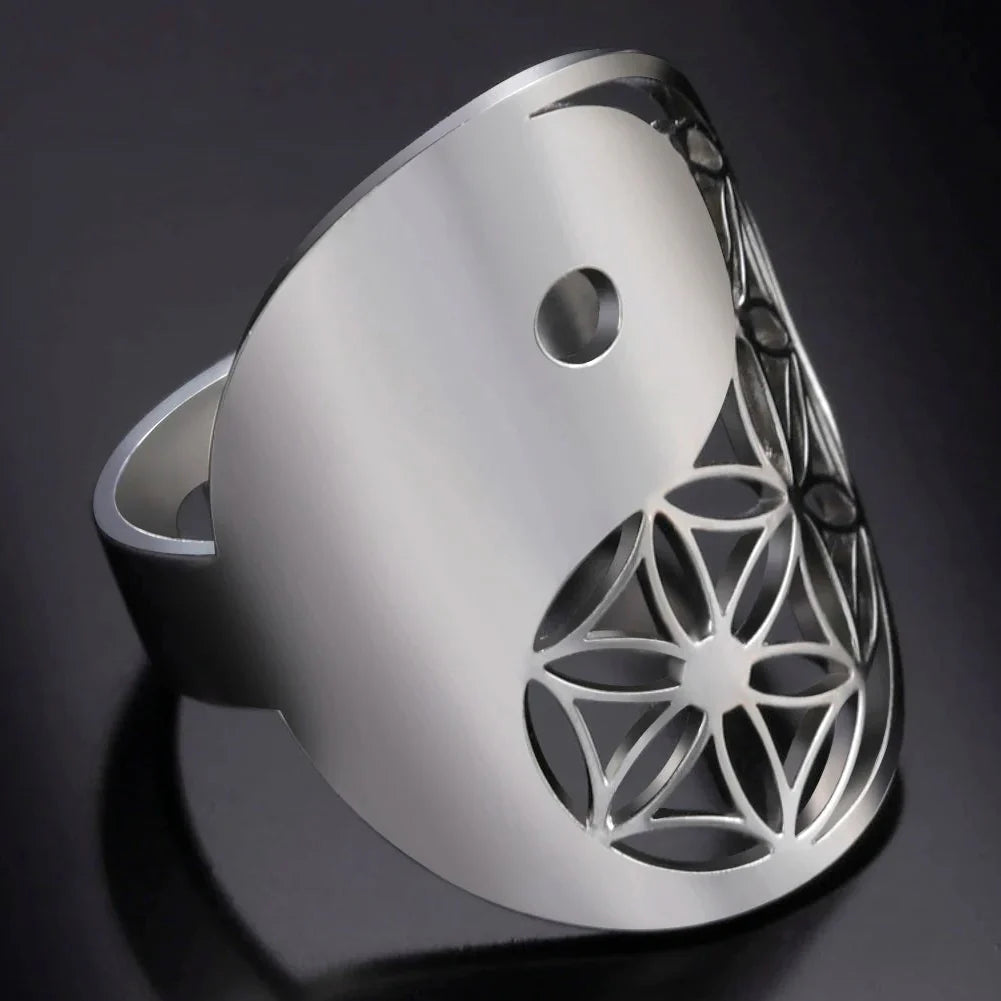 Anillo Geométrico Yin Yang plata