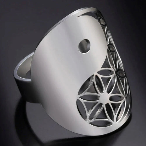 Anillo Geométrico Yin Yang plata
