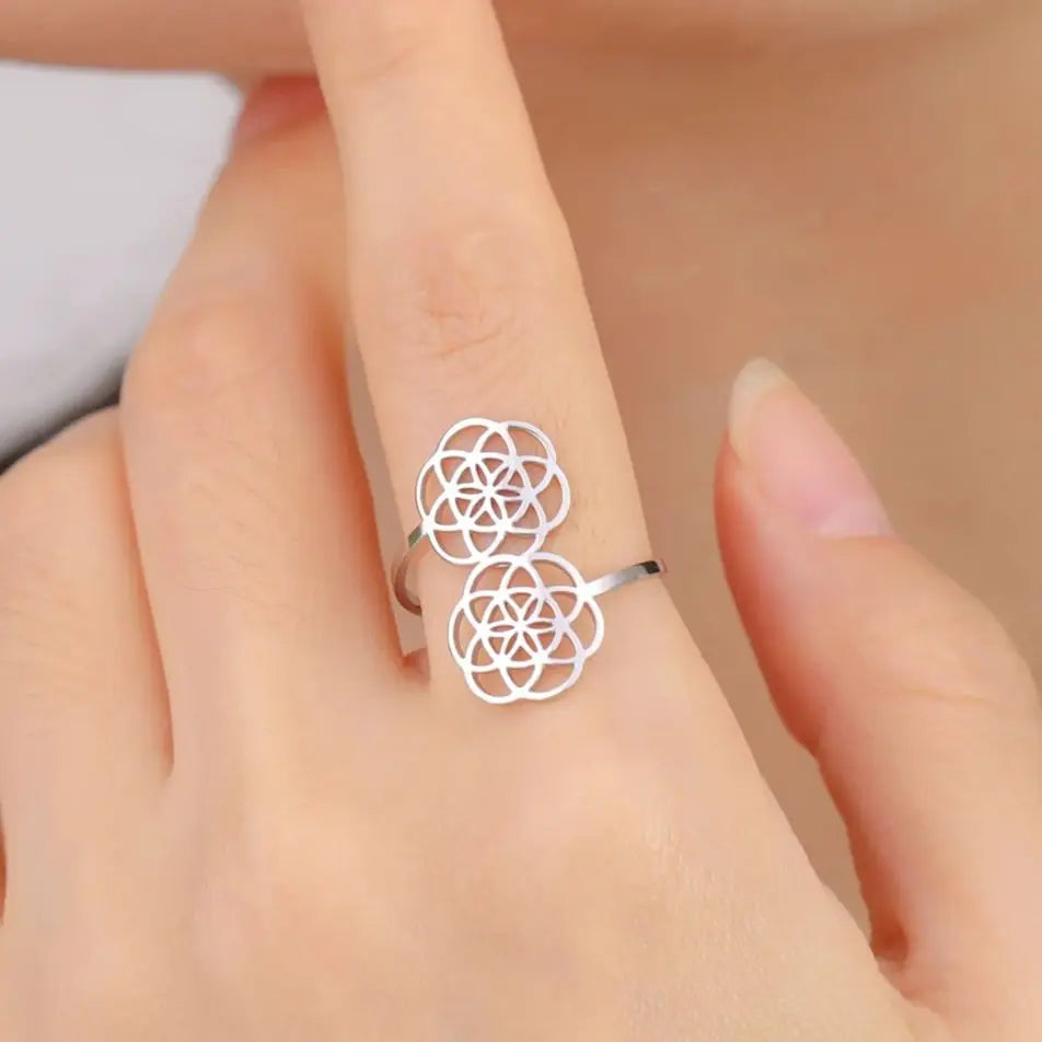 Anillo Semilla de la Vida Mujer Flor Mandala plata