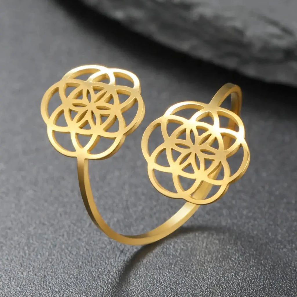 Anillo Semilla de la Vida Mujer Flor Mandala oro