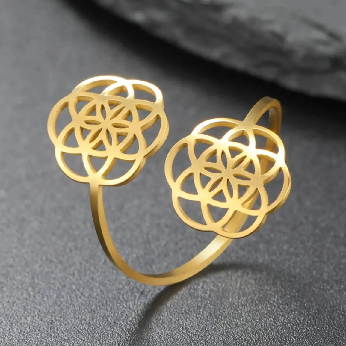 Anillo Semilla de la Vida Mujer Flor Mandala oro