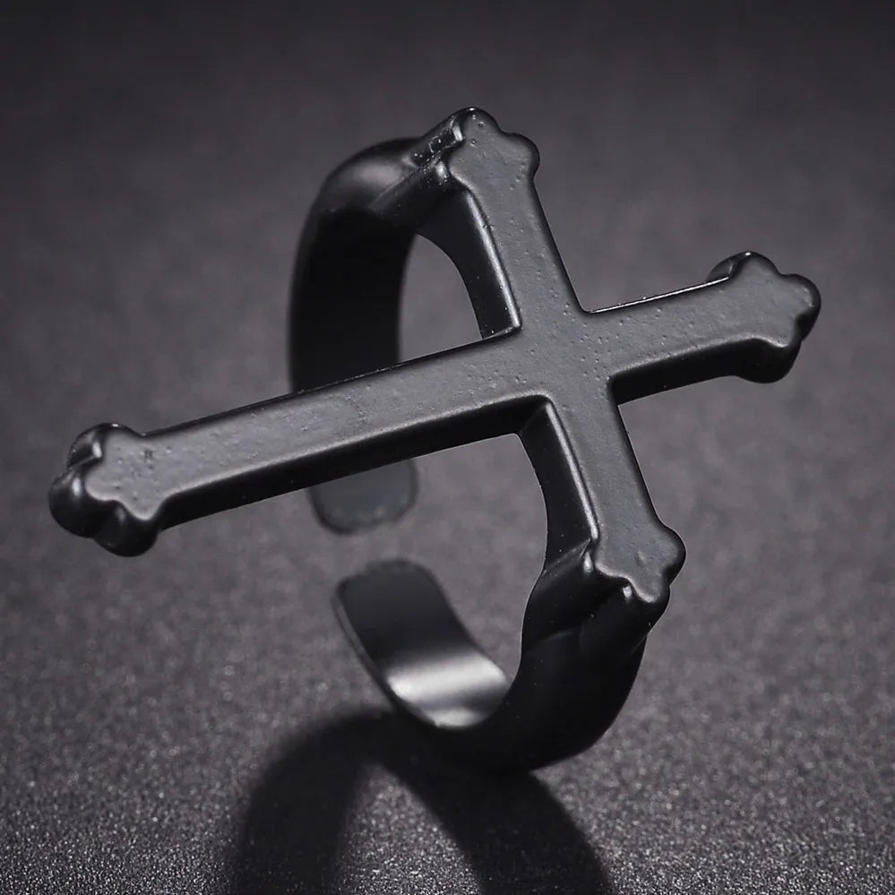 Anillo Hombre Sello Cruz Cristiana negro