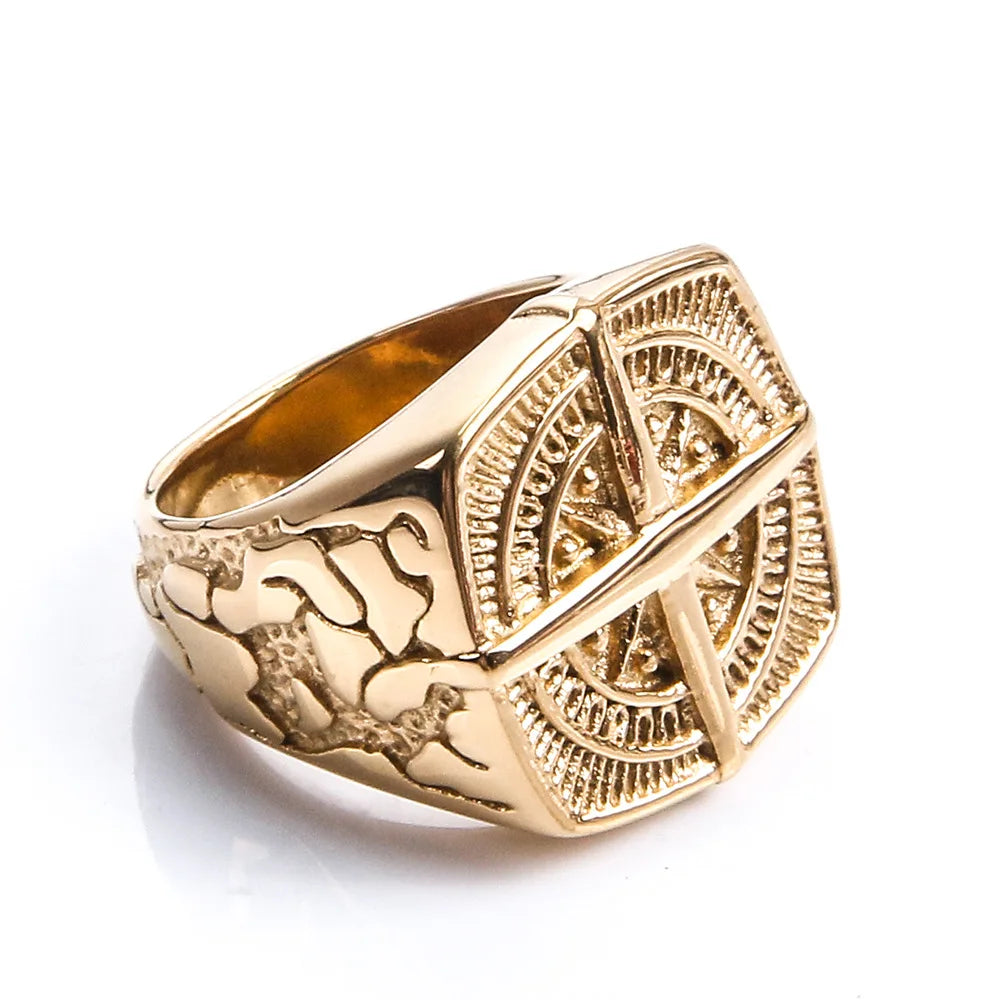 Anillo Hombre Brújula Rosa de los Vientos oro