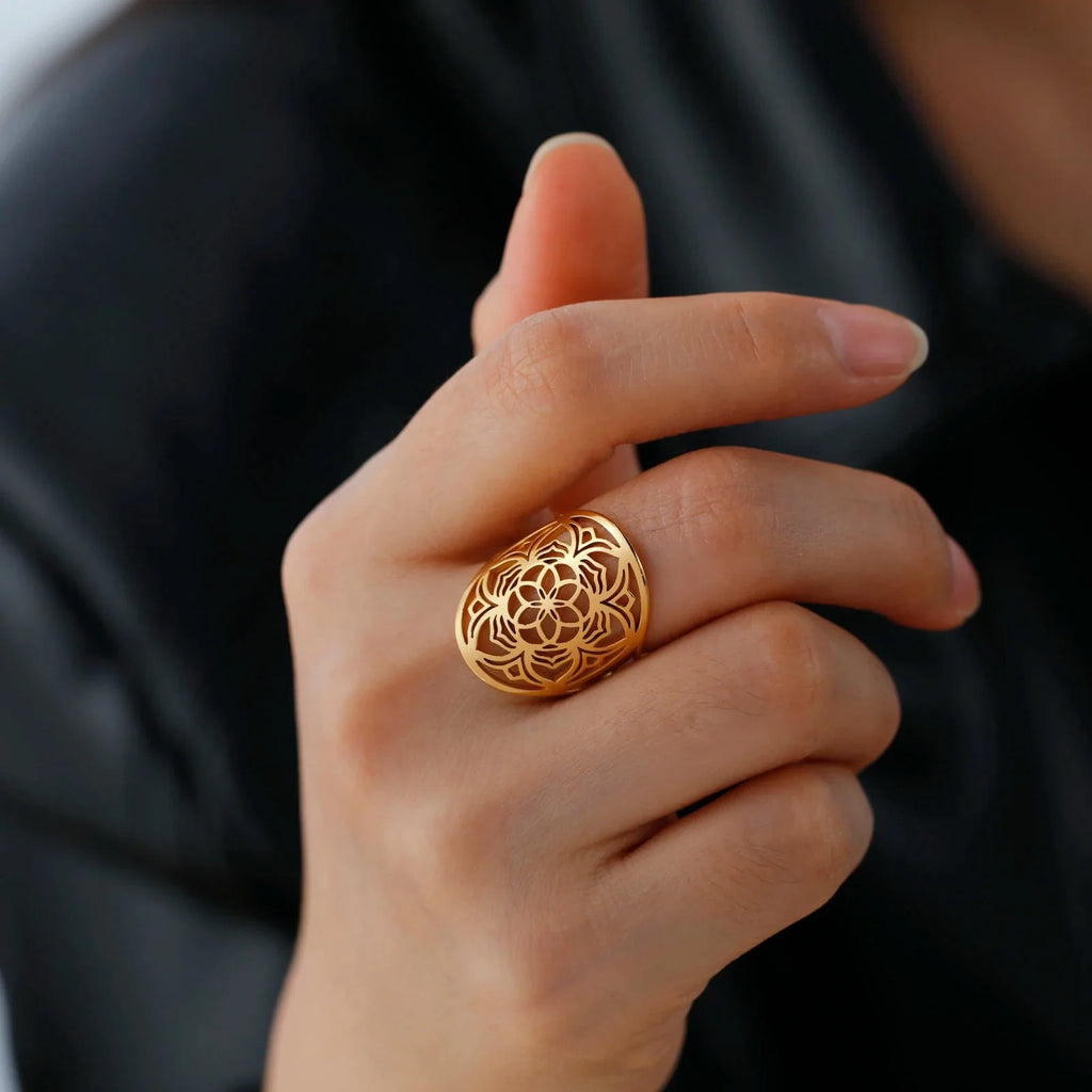 Anillo Mandala Mujer Anillo Flor oro