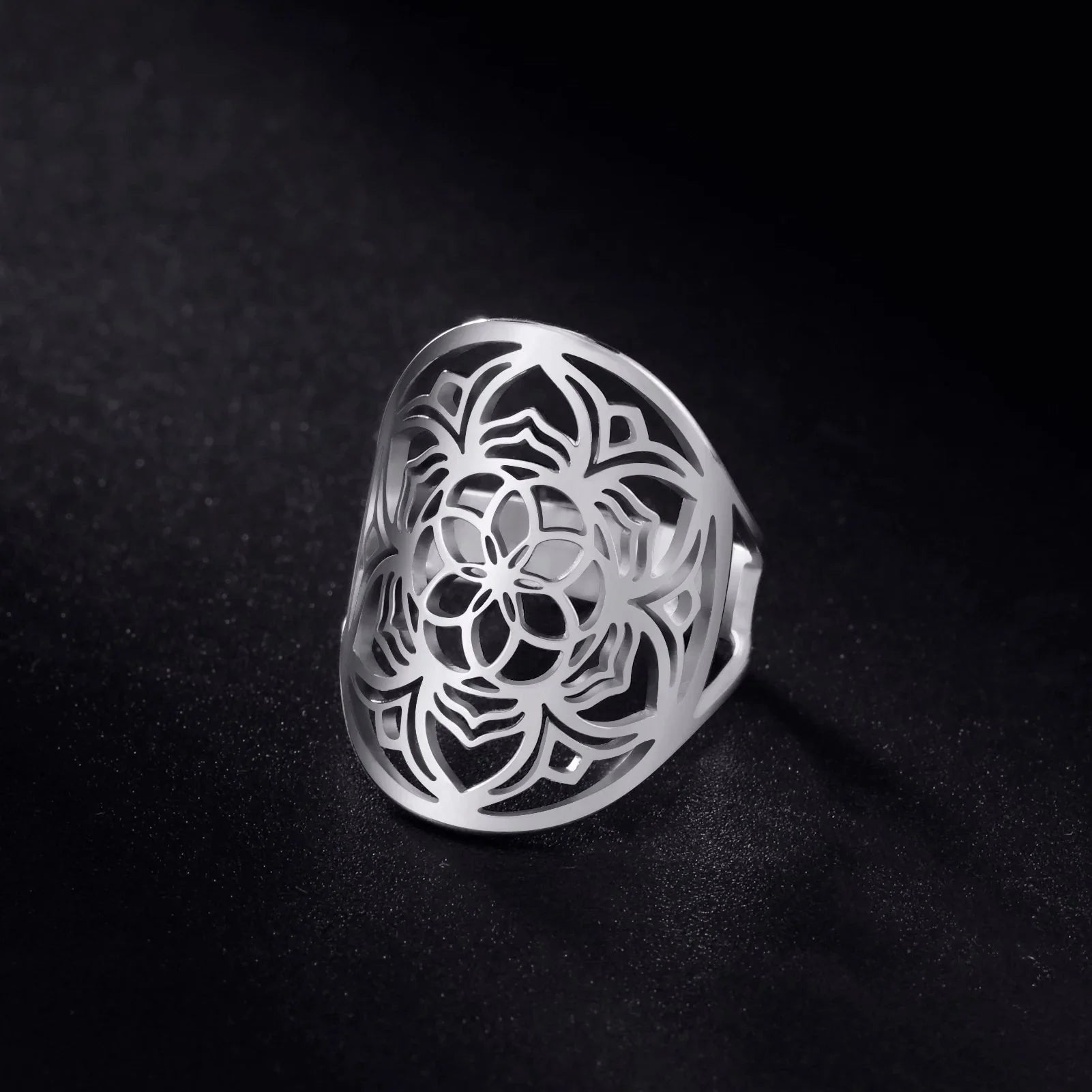 Anillo Mandala Mujer Anillo Flor plata