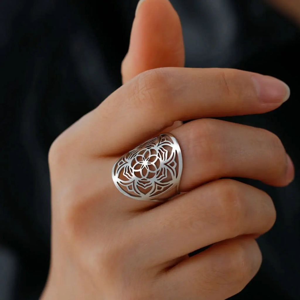 Anillo Mandala Mujer Anillo Flor plata