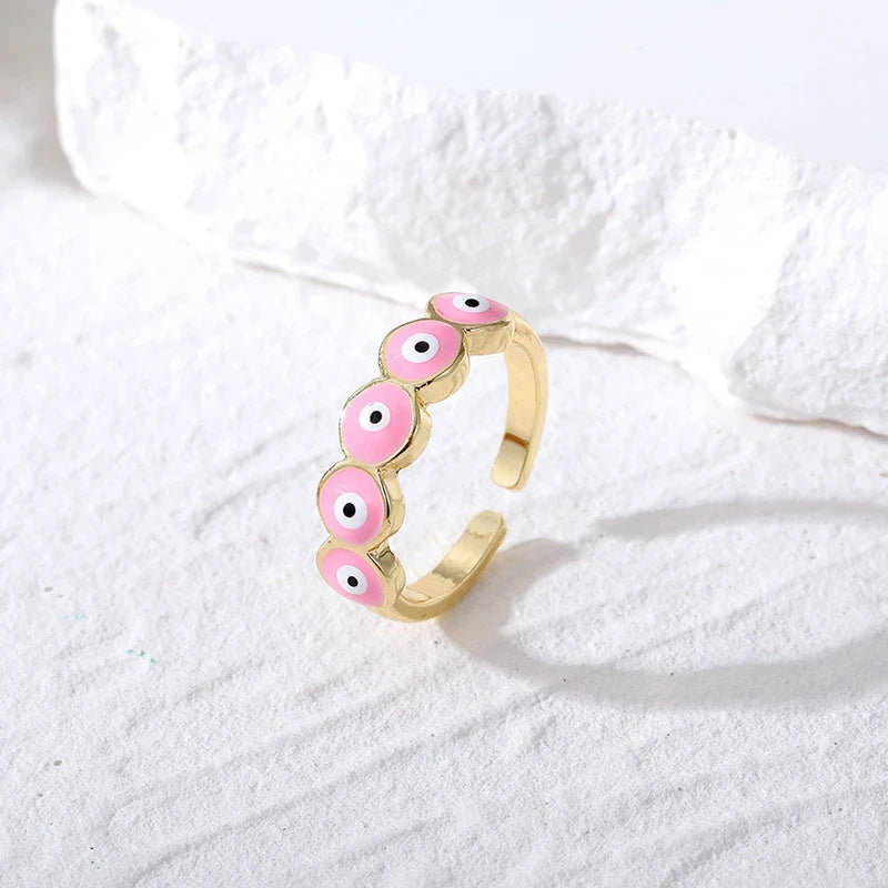 Anillo Ojo Turco Azul Malvado Rosa