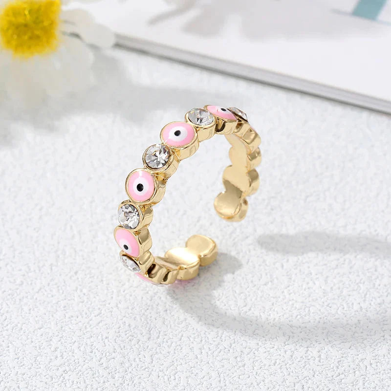 Anillo Ojo Turco Azul Estilo Bohemio rosa