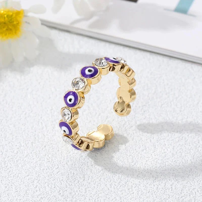 Anillo Ojo Turco Azul Estilo Bohemio violeta