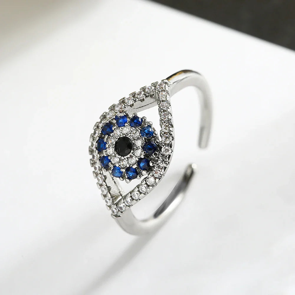 Anillo Ojo Turco Azul Zirconia plata