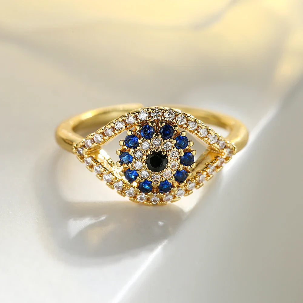 Anillo Ojo Turco Azul Zirconia oro