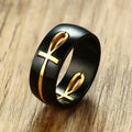 Anillo con motivo de Cruz Egipcia en negro y oro