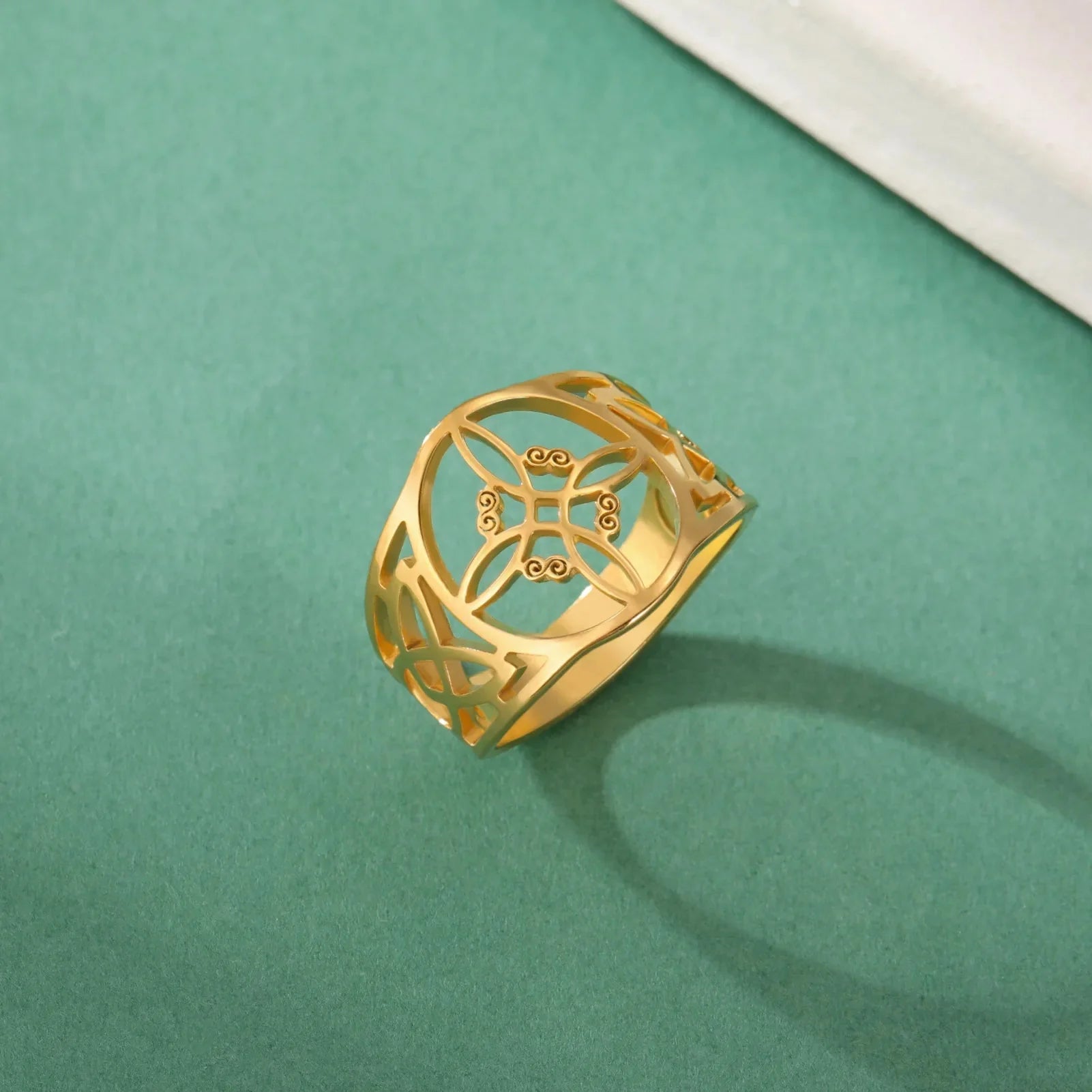 Anillo Nudo de Bruja Mujer Protección Anillo Wicca oro