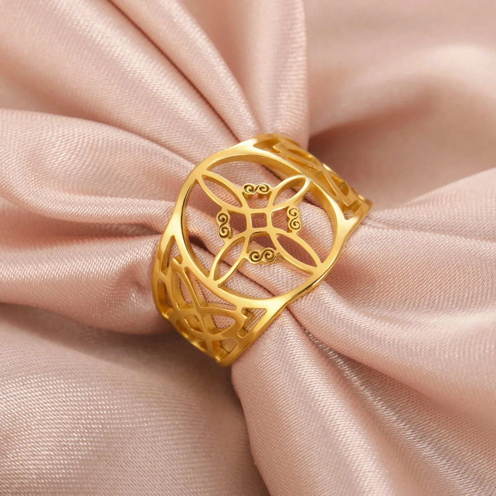 Anillo Nudo de Bruja Mujer Protección Anillo Wicca oro
