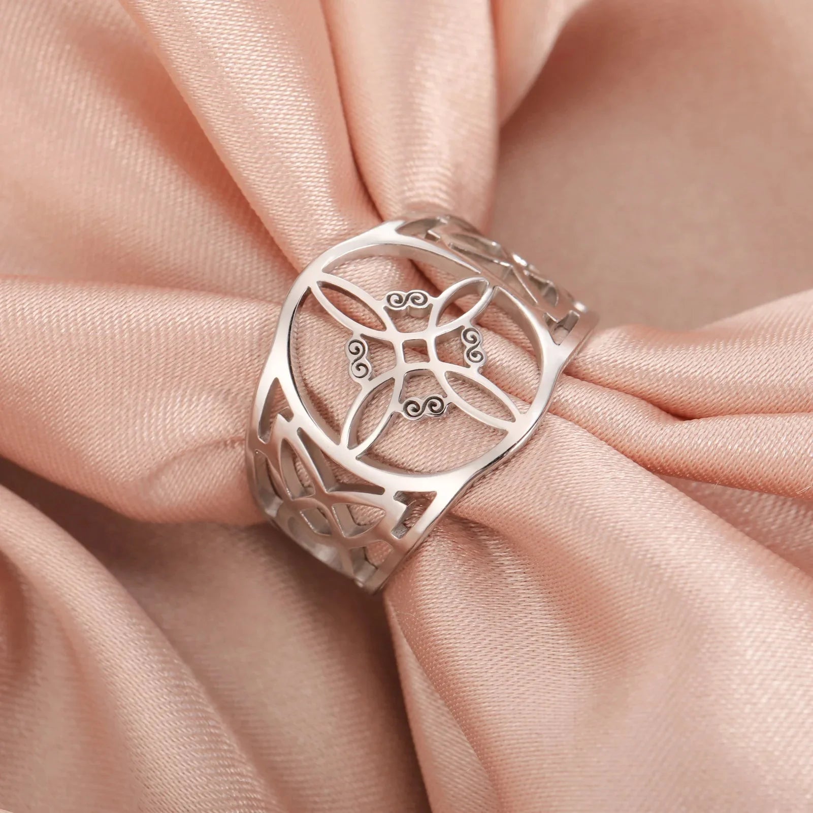 Anillo Nudo de Bruja Mujer Protección Anillo Wicca plata