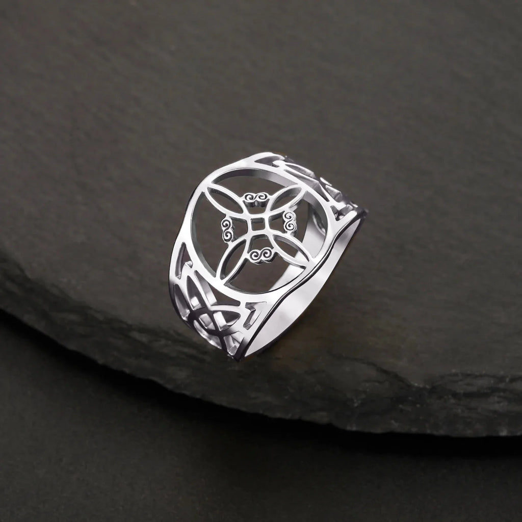 Anillo Nudo de Bruja Mujer Protección Anillo Wicca plata
