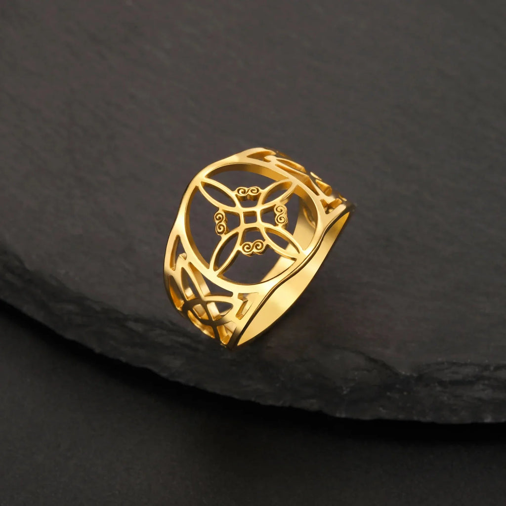 Anillo Nudo de Bruja Mujer Protección Anillo Wicca oro