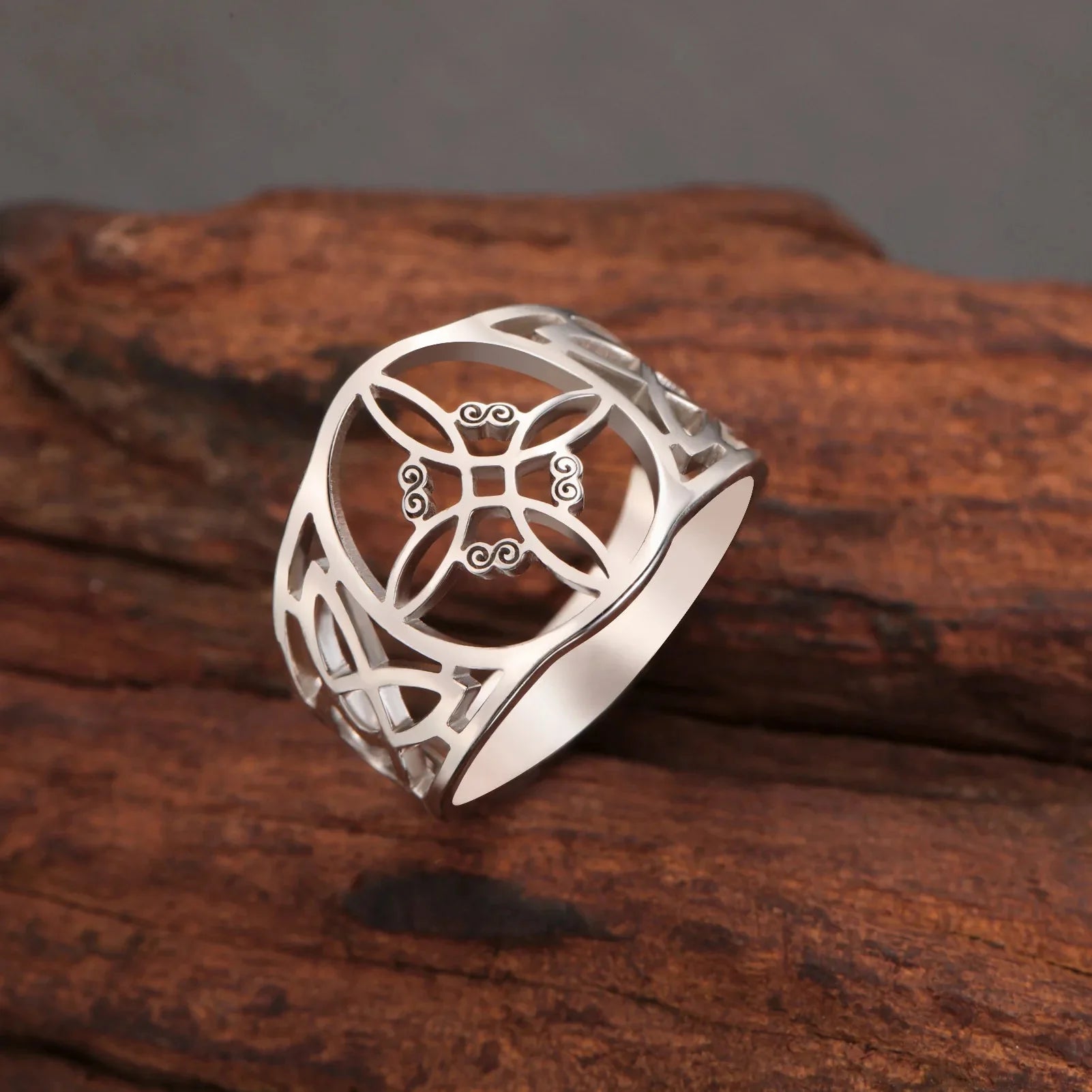 Anillo Nudo de Bruja Mujer Protección Anillo Wicca plata