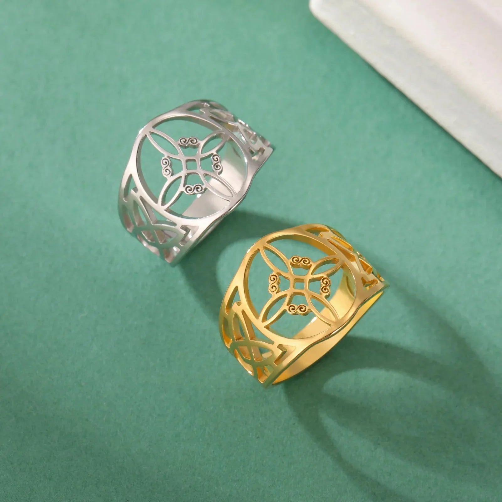 Anillo Nudo de Bruja Mujer Protección Anillo Wicca oro