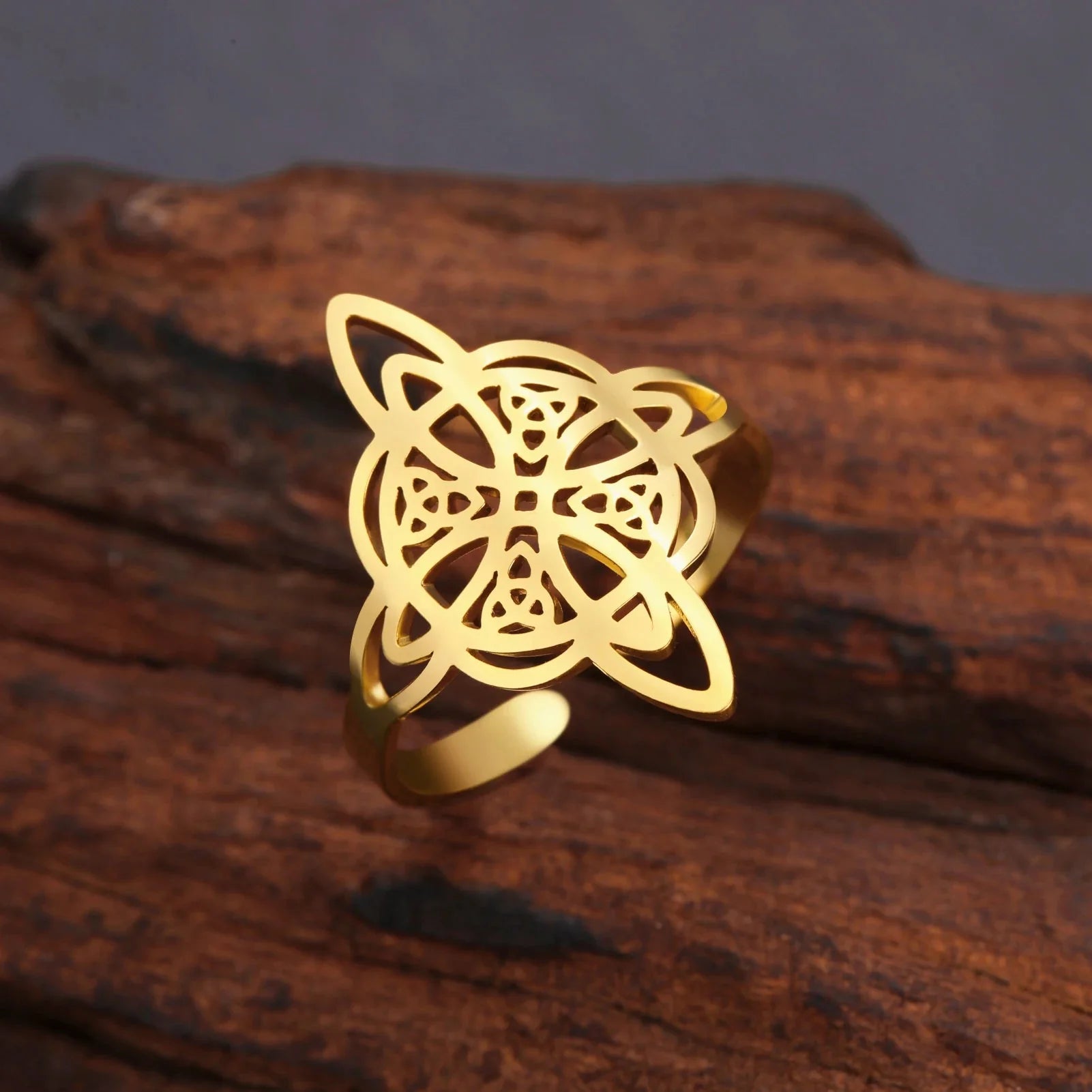 Anillo Nudo de Bruja Protección Anillo Mujer Wicca oro