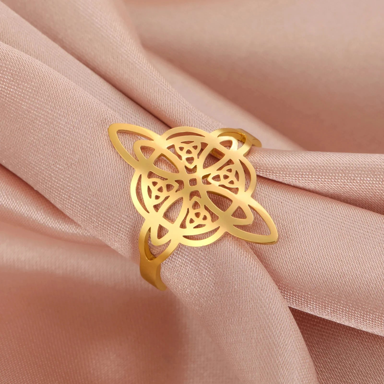 Anillo Nudo de Bruja Protección Anillo Mujer Wicca oro
