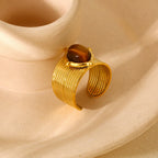 Anillo Ojo de Tigre Mujer Oro