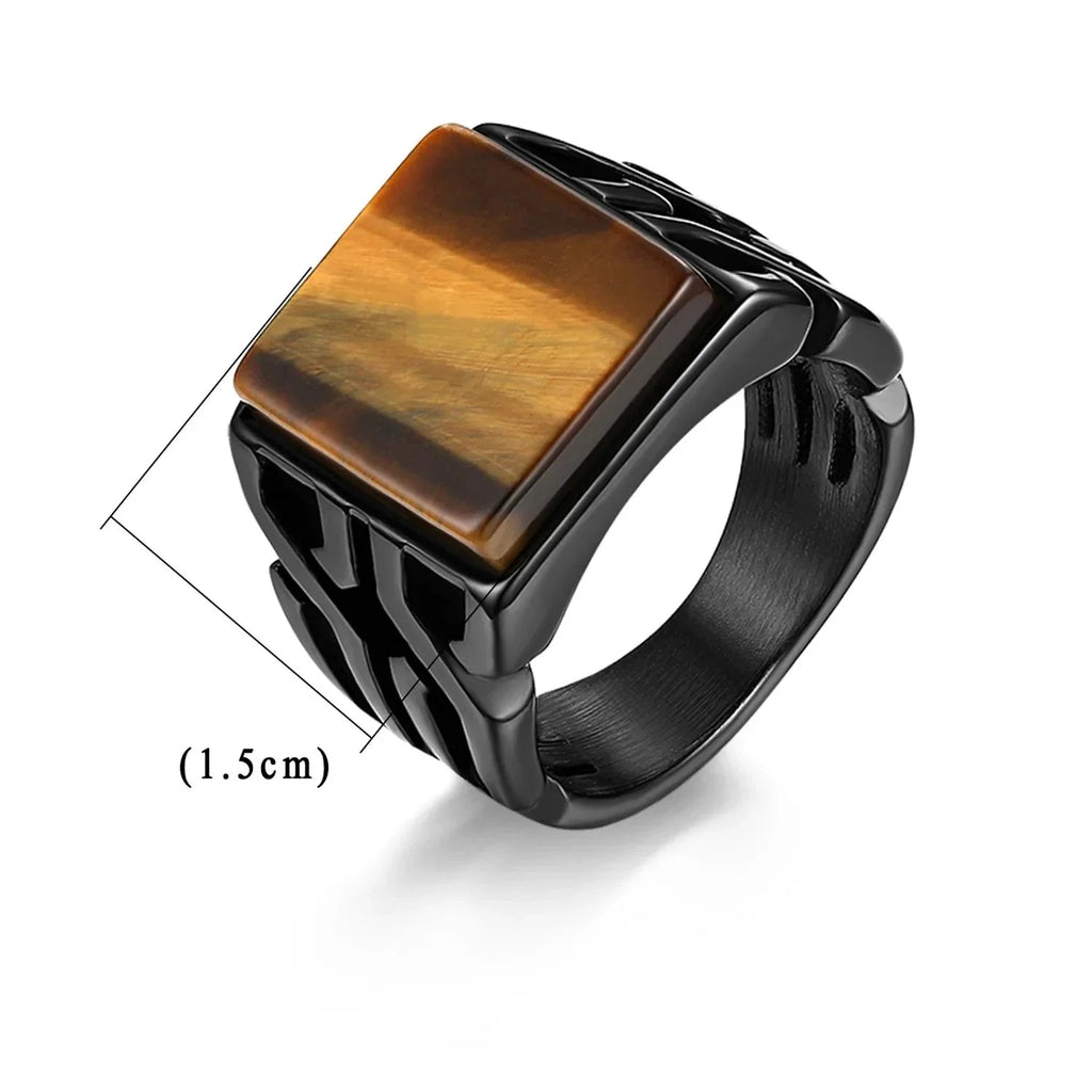 Anillo Ojo de Tigre Hombre Piedra Cuadrada