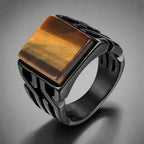 Anillo Ojo de Tigre Hombre Piedra Cuadrada